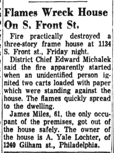 Flames Wreck House On S. Front St. — Camden Courier-Post, May 14, 1960