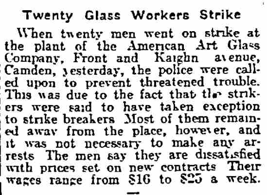 Twenty Glass Workers Strike — Philadelphia Inquirer, June 17, 1915