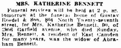 Mrs. Katherine Bennett, Camden Courier-Post, January 3, 1934