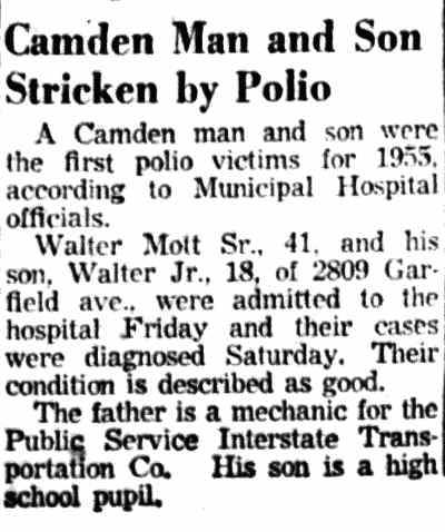 Camden Man and Son Stricken by Polio, Camden Courier-Post, January 3, 1955