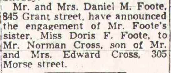 Foote-Cross engagement announcement, Camden Courier-Post, April 15, 1950