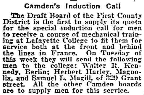 Camden's Induction Call, Philadelphia Inquirer, October 13, 1918