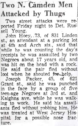 Two N. Camden Men Attacked by Thugs - Camden Courier-Post, December 15, 1957