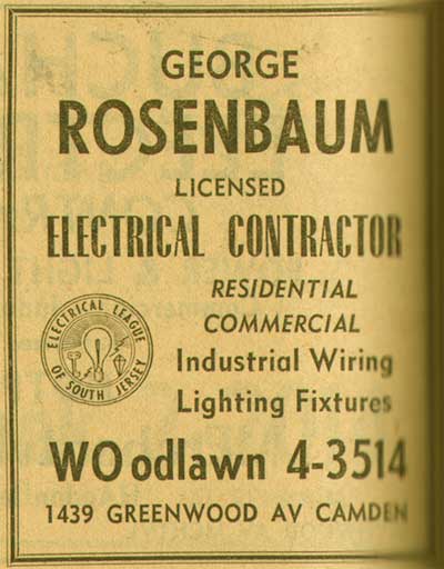 1955 NJ Bell Yellow Pages ad for George Rosenbaum at 1439 Greenwood Avenue