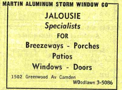 1955 NJ Bell Yellow Pages ad for Martin Aluminum Storm Window Company at 1502 Greenwood Avenue