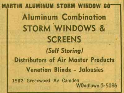 1955 NJ Bell Yellow Pages ad for Martin Aluminum Storm Window Company, second page