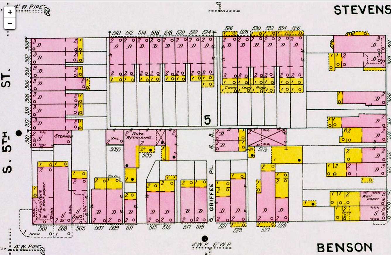 1906 Sanborn map showing Griffee Place area, wider view, Camden NJ