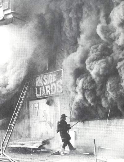 Fire at Parkside Billiards, 1128 Haddon Avenue, March 24, 1980, Ladder Company 1, photograph by Bob Bartosz