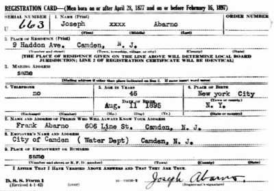 606 Line Street — Joseph Abarno, 1942 World War II draft card