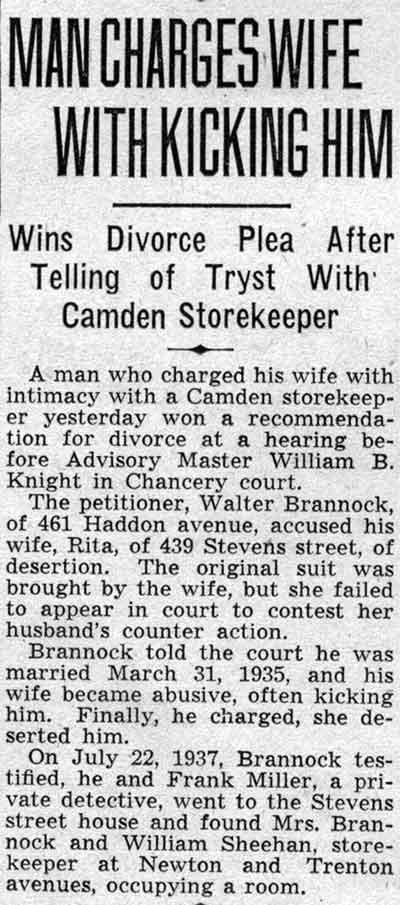 Man Charges Wife With Kicking Him - February 24, 1938