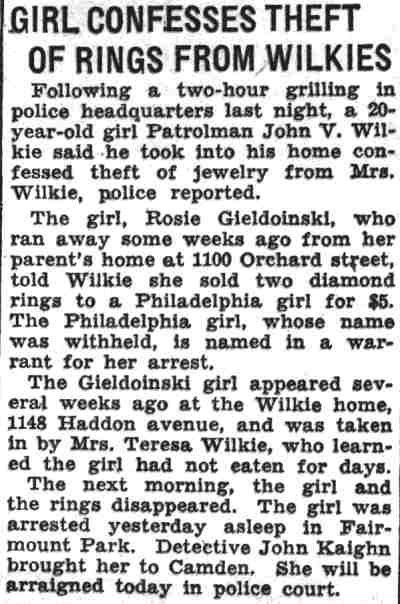 Girl Confesses Theft of Rings from Wilkies, Camden Courier-Post, August 30, 1935