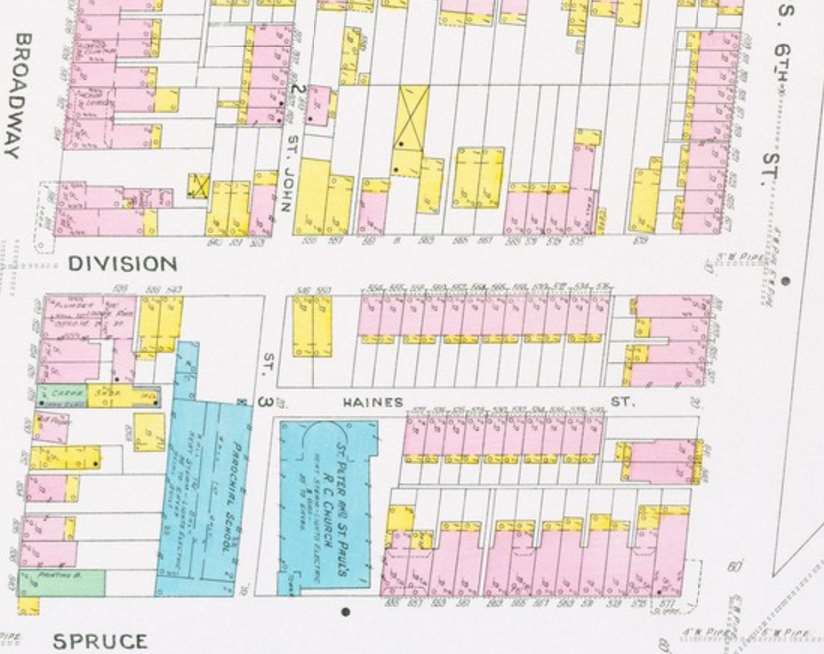1906 Sanborn fire insurance map showing Haines Street