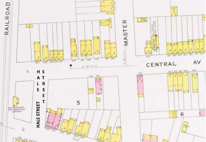 1906 Sanborn Map showing intersection of Hale Street and Central Avenue
