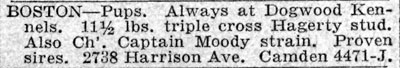 Dogwood Kennels advertisement at 2738 Harrison Avenue, Camden Courier-Post, July 12, 1933