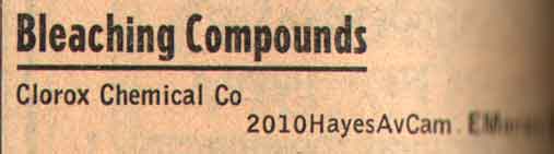Clorox Chemical Company at 2010 Hayes Avenue, New Jersey Bell Yellow Pages, 1955
