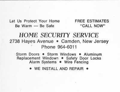 Home Security Service at 2738 Hayes Avenue, Spring 1977