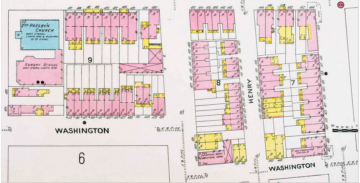 1906 Sanborn fire insurance map of the 400 block of Henry Street