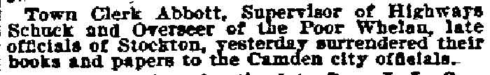 Philadelphia Inquirer, May 5, 1899 — Town Clerk Abbott surrenders books to Camden city officials