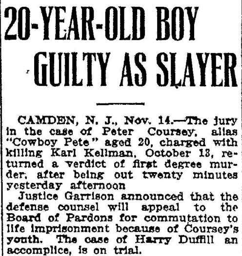 20-Year-Old Boy Guilty as Slayer — Trenton NJ Times, November 14, 1912 — Karl Kellman murder