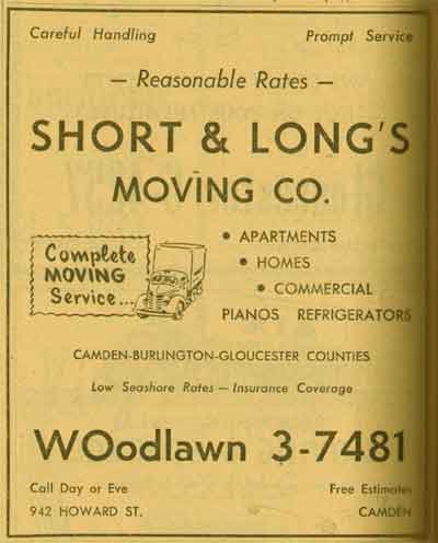 Short and Long's Moving Company, 942 Howard Street — 1955 New Jersey Bell Yellow Pages