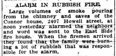 Alarm in Rubbish Fire — Connor house, 2407 Howell Street, 1909