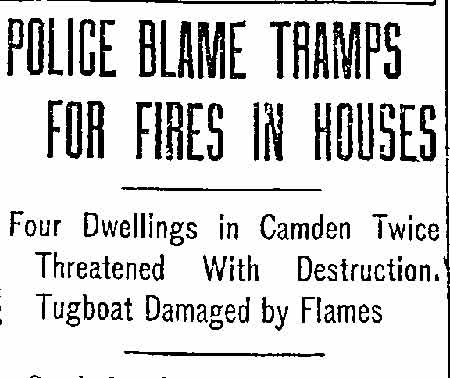 Police Blame Tramps for Fires in Houses headline, October 1915