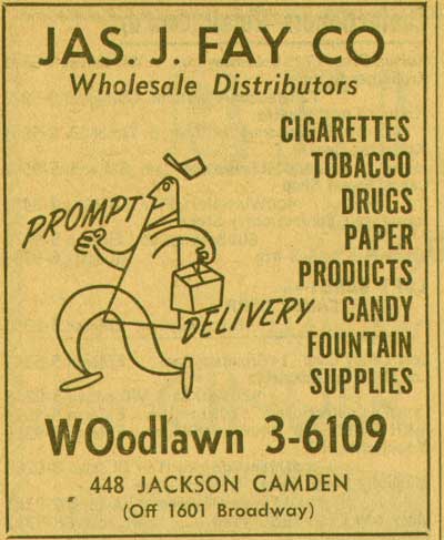 448 Jackson Street, 1955 New Jersey Bell Yellow Pages ad for James J. Fay Company wholesale tobacco