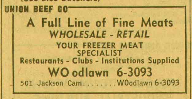 501-519 Jackson Street, 1955 New Jersey Bell Yellow Pages ad for Union Beef Company