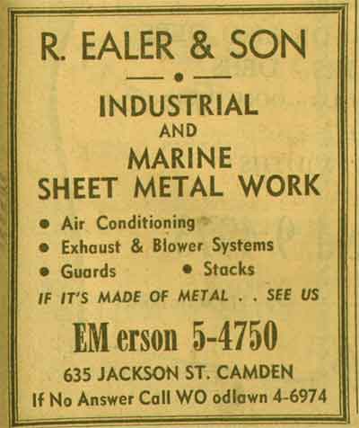 635 Jackson Street, 1955 New Jersey Bell Yellow Pages advertisement for R. Ealer & Son