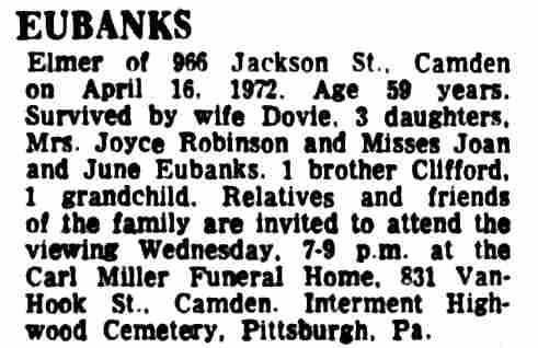 1972 newspaper photo of the Eubanks family of 966 Jackson Street, Camden