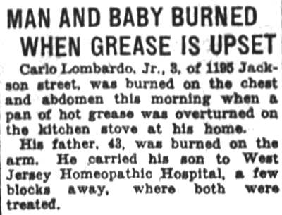 1932 Courier-Post news item about Carlo Lombardo family at 1193 Jackson Street, Camden