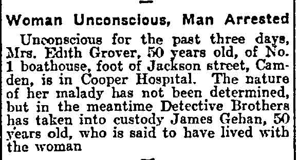 1915 news clipping: Woman Unconscious at foot of Jackson Street