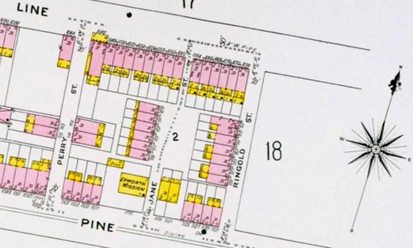 1906 Sanborn map showing Perry Street area, wider view, Camden NJ