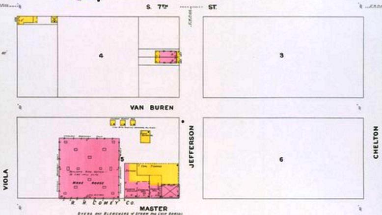 1906 Sanborn map of Master Street and Jefferson Street intersection
