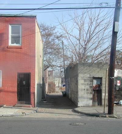 Looking east on Joint Alley from South 3rd Street, December 22, 2005