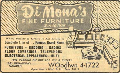 DiMona's Fine Furniture advertisement, 1959 Bell Telephone Yellow Pages