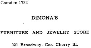 DiMona's furniture advertisement, St. Joseph's Church Golden Jubilee Yearbook, 1943