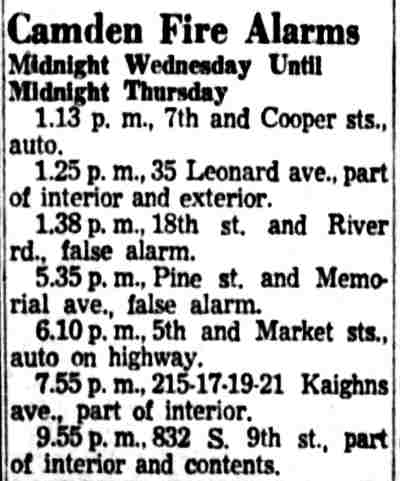 Camden Fire Alarms — Camden Courier-Post, September 20, 1957