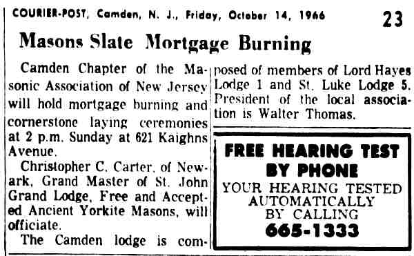 Masons Slate Mortgage Burning - October 14, 1966