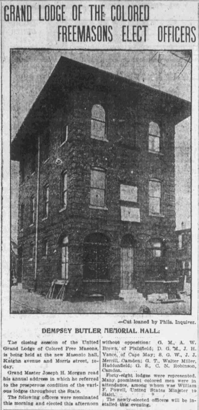 Grand Lodge of the Colored Freemasons Elect Officers - December 27, 1901