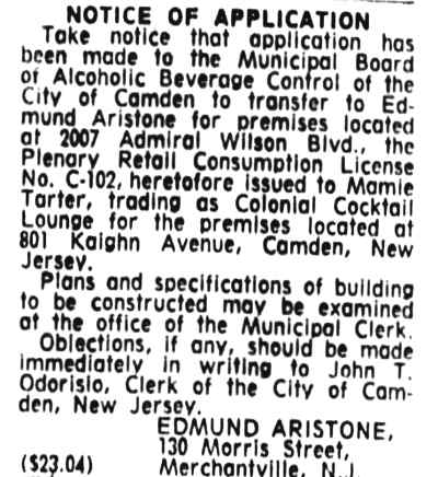 NOTICE OF APPLICATION - Camden Courier-Post, November 10, 1972