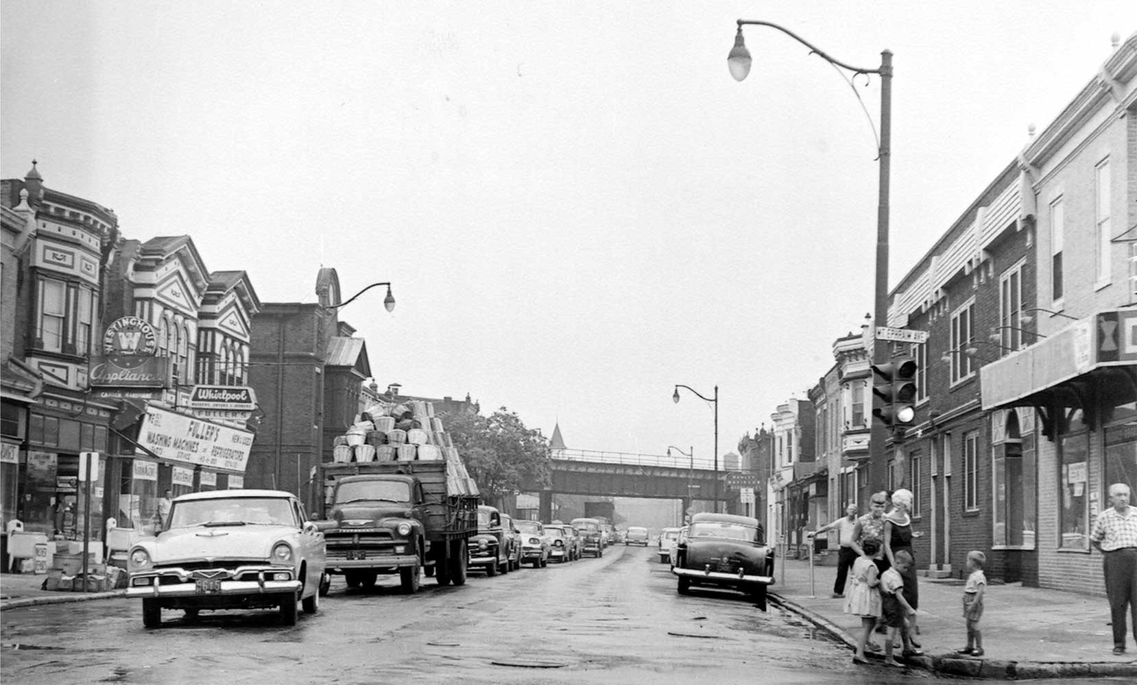 Looking east on Kaighn Avenue from Mt. Ephraim Avenue, August 11, 1955