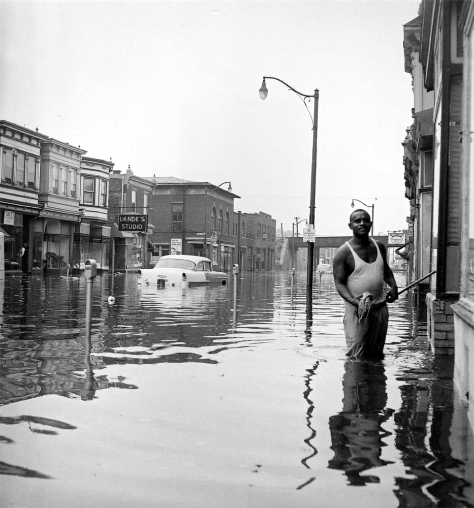 Looking toward SW corner of South 10th Street and Kaighn Avenue from the Railroad Bridge, August 11, 1958