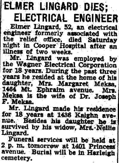 Elmer Lingard Dies; Electrical Engineer - February 28, 1938