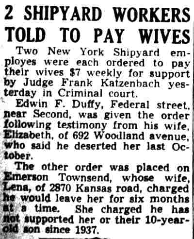 Camden Courier-Post, April 22, 1942 — Emerson Townsend of 2870 Kansas Road ordered to pay wife Lena support