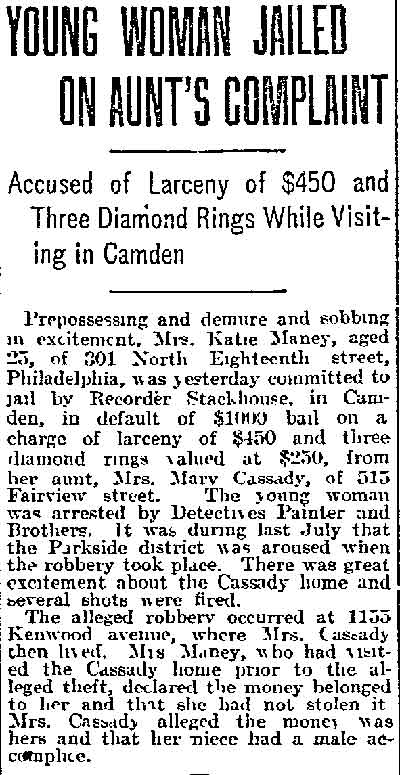 Young Woman Jailed on Aunt's Complaint, Philadelphia Inquirer, April 16, 1916