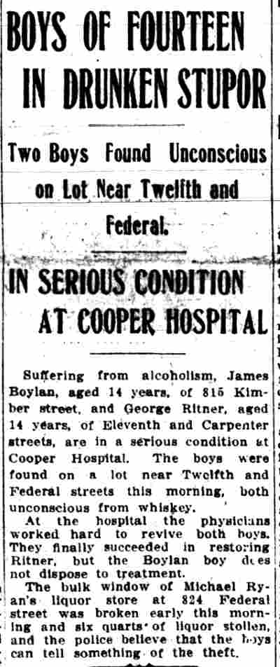 Camden Post-Telegram, December 16, 1912 — Boys of Fourteen in Drunken Stupor