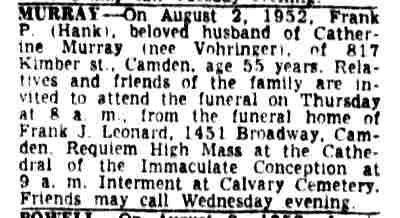 Camden Courier-Post, August 4, 1952 — Murray obituary, 817 Kimber Street
