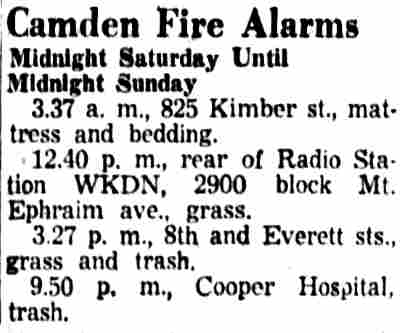 Camden Courier-Post, May 21, 1956 — Camden Fire Alarms, 825 Kimber Street