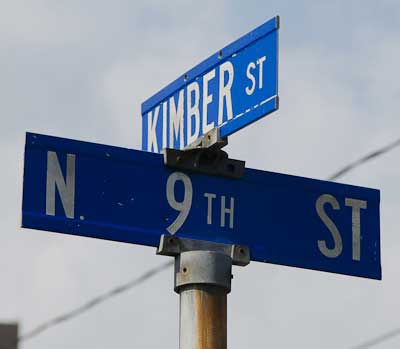 North 9th Street and Kimber Street sign